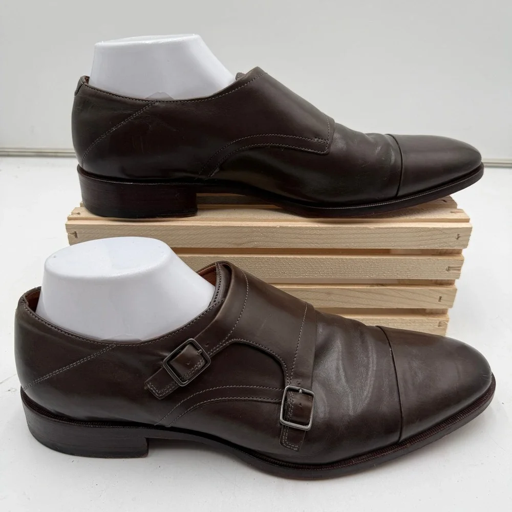 Johnston & Murphy Double Monk Strap Dress Shoes Brown Leather Sheepskin Mens 11M